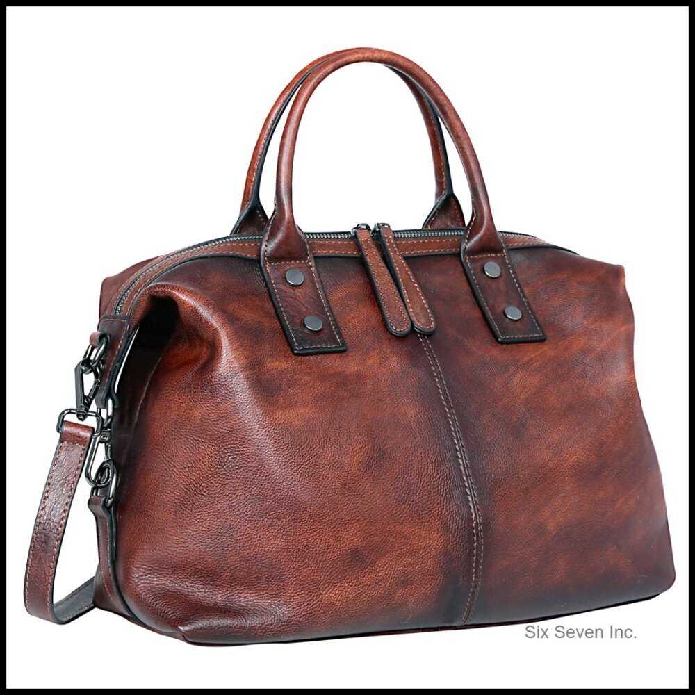Genuine Leather Satchel Tote Shoulder Bag Crossbody Vintage Retro Style
